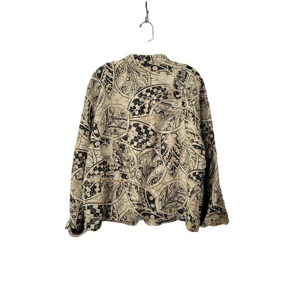 Chico's Linen Jacket Tan and Black Abstract Print Chico's Size 3 Women's 16-18 - Picture 4 of 4